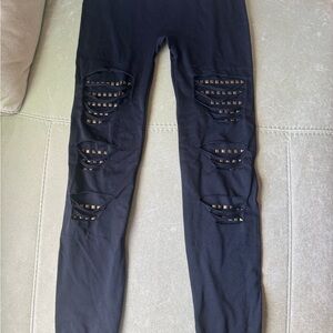 Black Leggings with Edgy Distressed Detailing